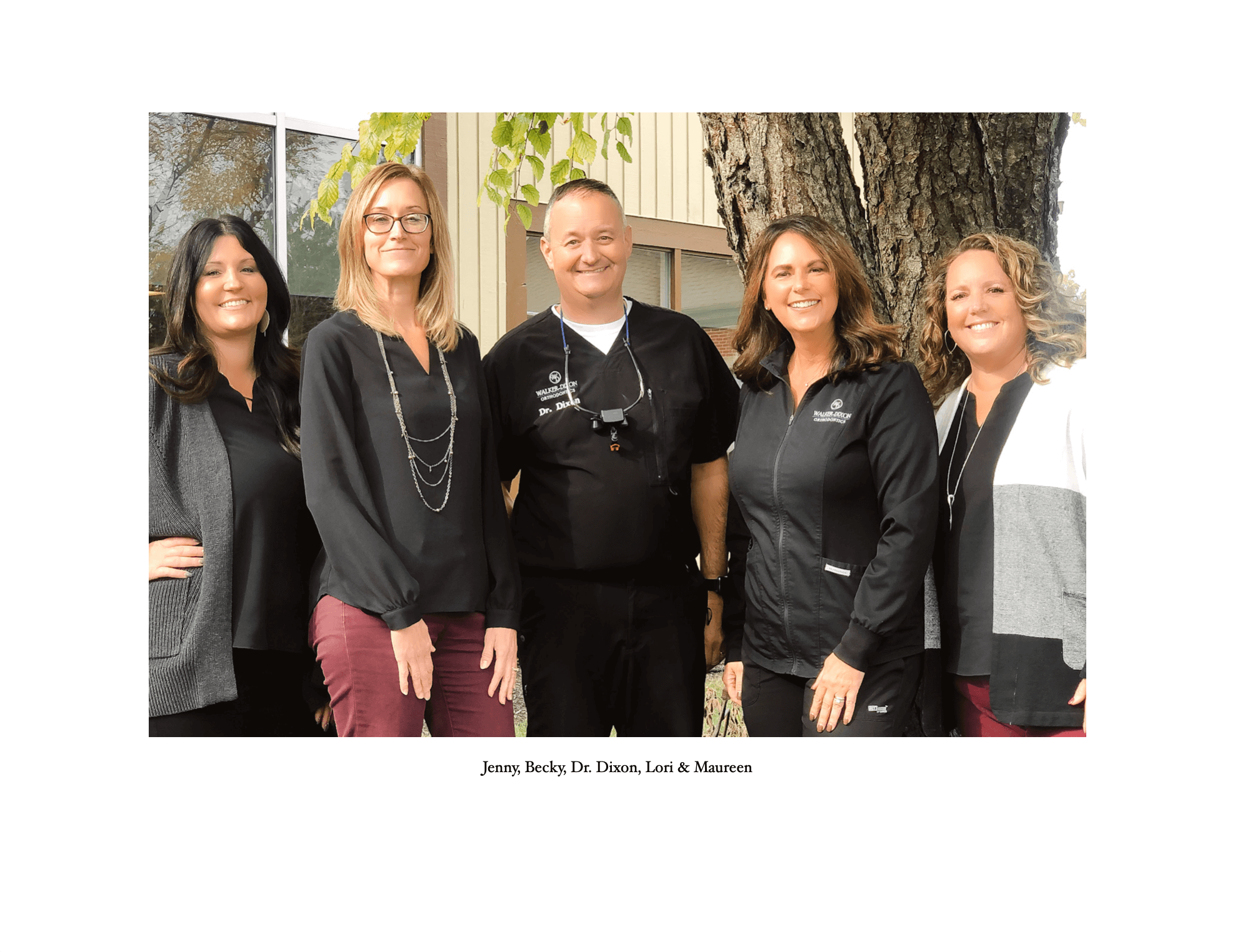 Staff photo with Jenny, Becky, Dr. Dixon, Lori, and Maureen